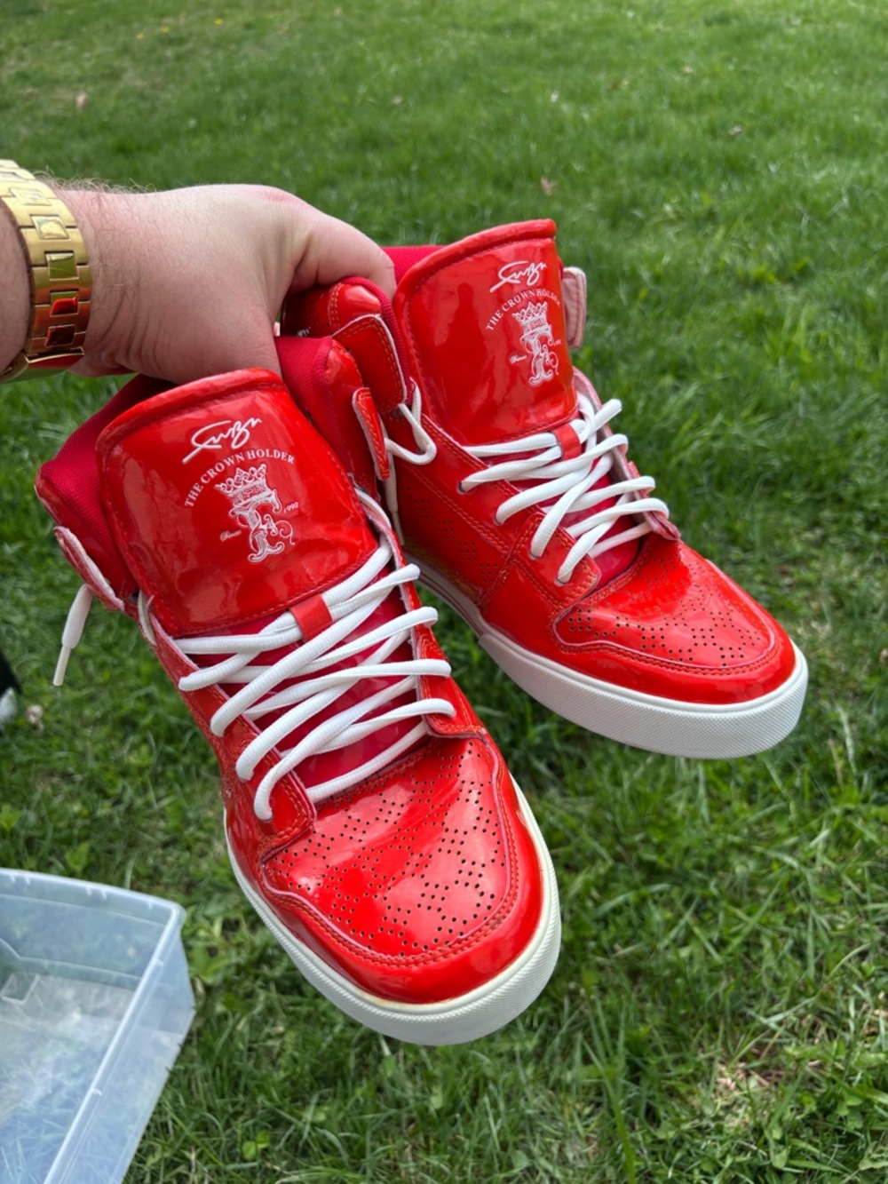 FUBU Red High-Top Patent Sneaker with White Sole - Picture 7 of 8